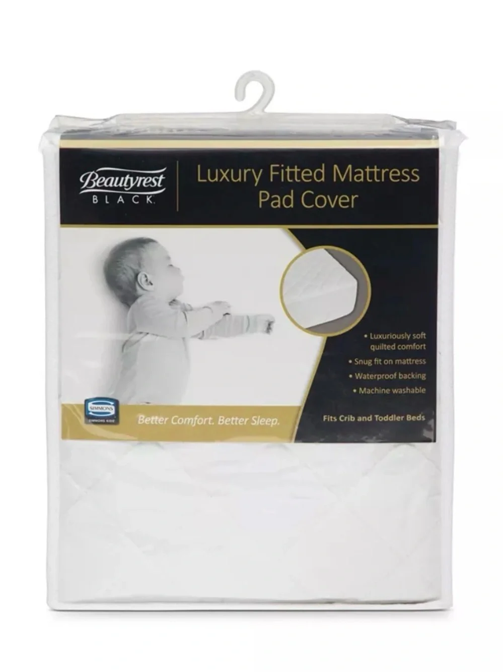 Beautyrest Black White Luxury Fitted Crib Mattress Pad/Toddler Mattress Cover